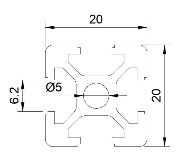 Nhôm thanh định hình có kích thước 20x20